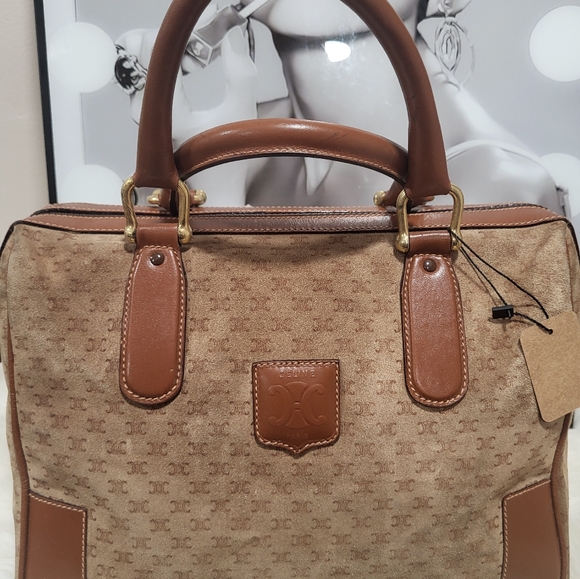 CELINE Suede & Leather Boston Bag - Suede with mini Celine logo exterior - Picture 10 of 14